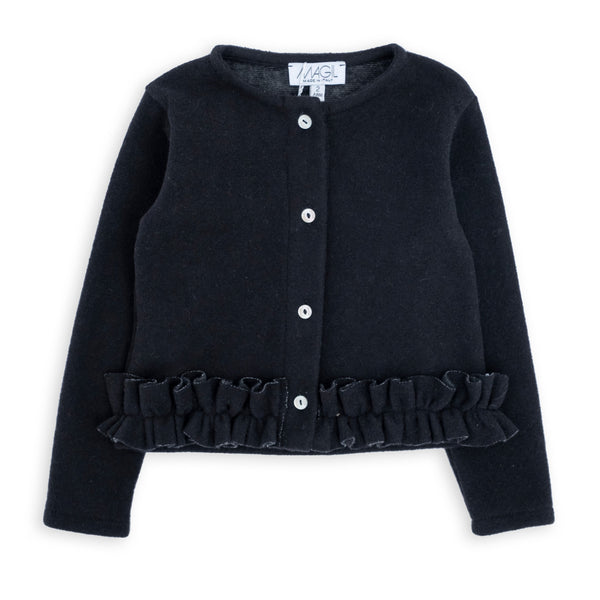 CARDIGAN IN PUNTO MILANO CON ROUCHES SUL FONDO