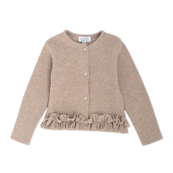 MILANO STITCH CARDIGAN WITH RUFFLES AT THE BOTTOM