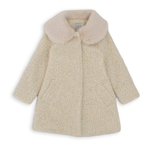 MANTEAU EN BOUCLE AVEC COL EN FOURRURE