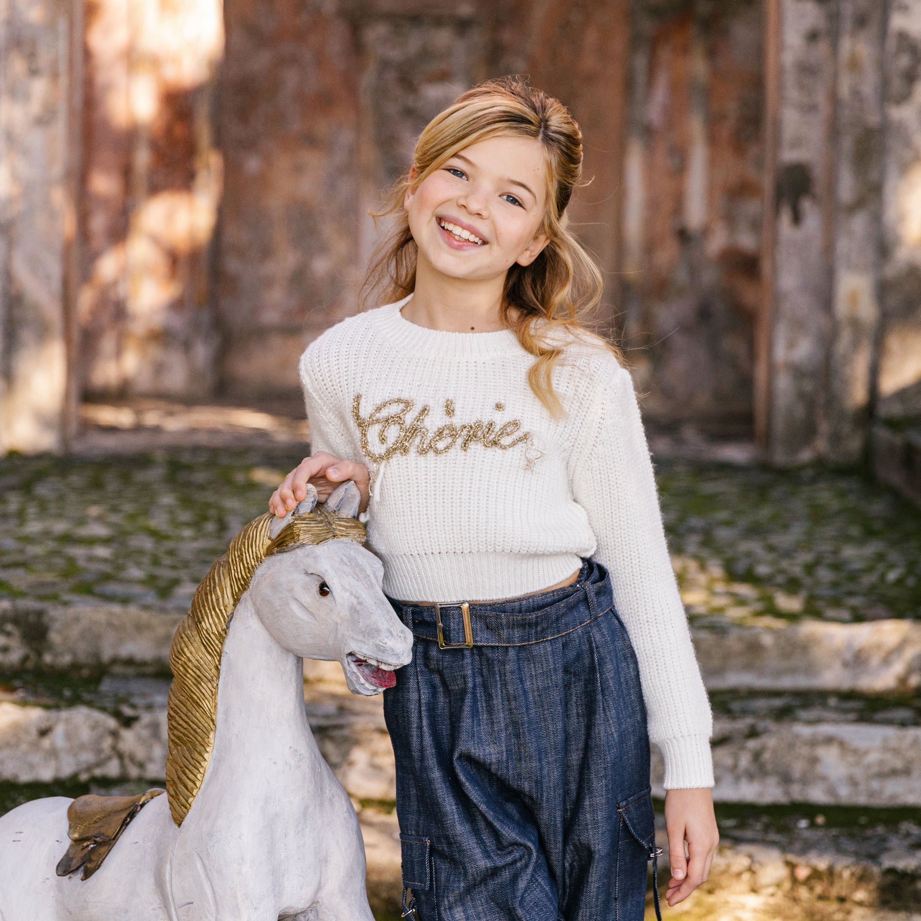 MAGLIONE SCRITTA CHERIE ORO