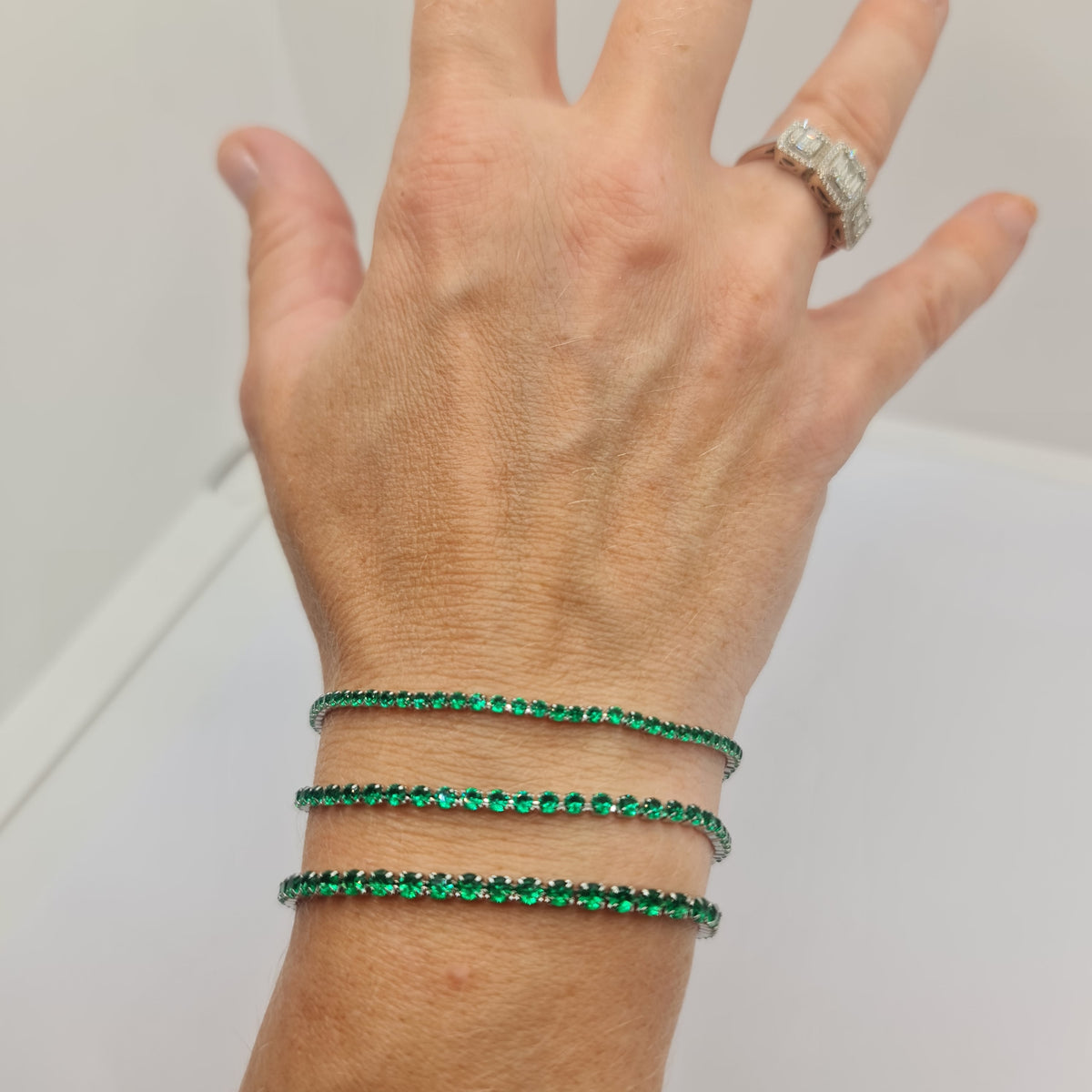 STEEL TENNIS BRACELET WITH GREEN ZIRCONS MM 2.00