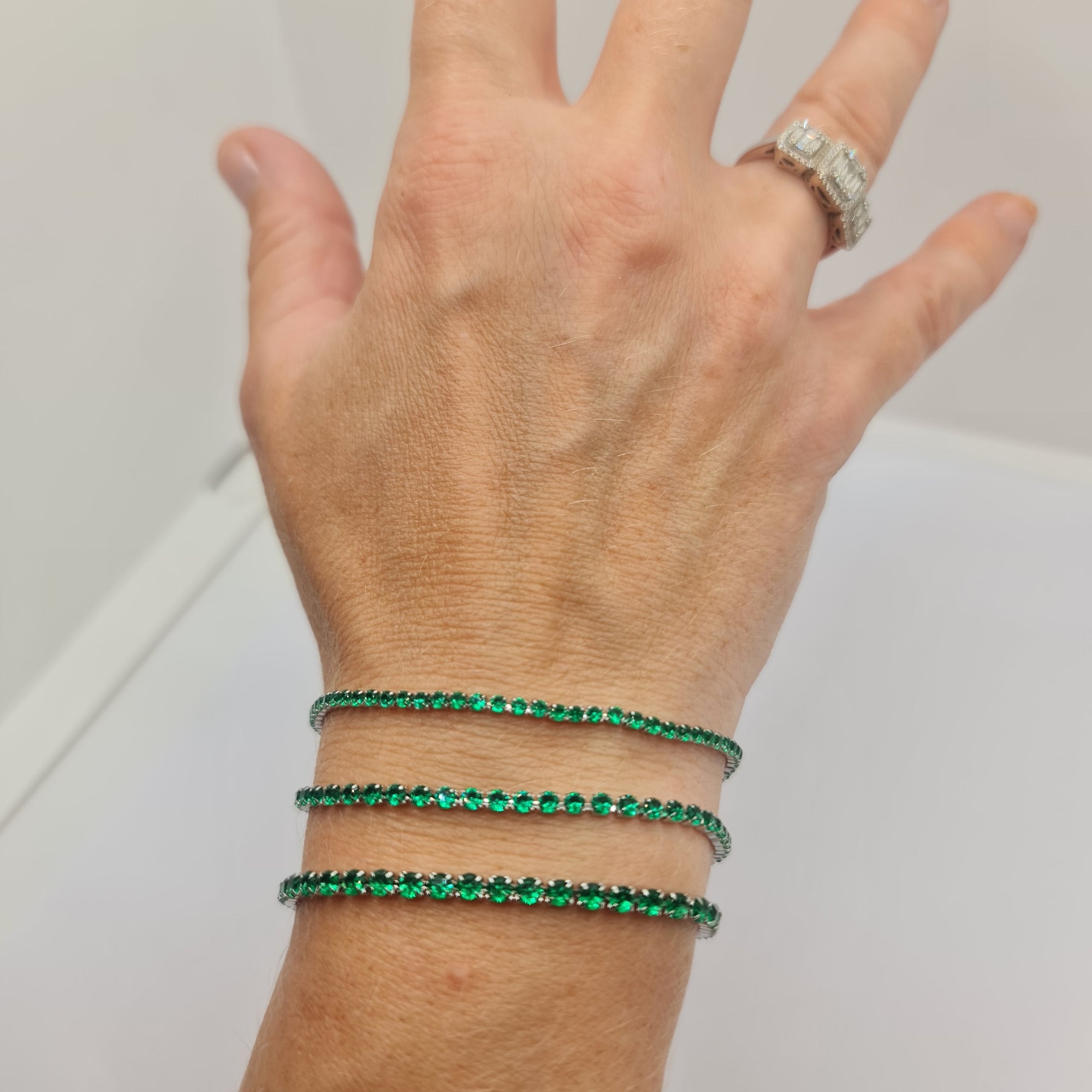BRACCIALE ACCIAIO TENNIS E ZIRCONI VERDI MM 2,00