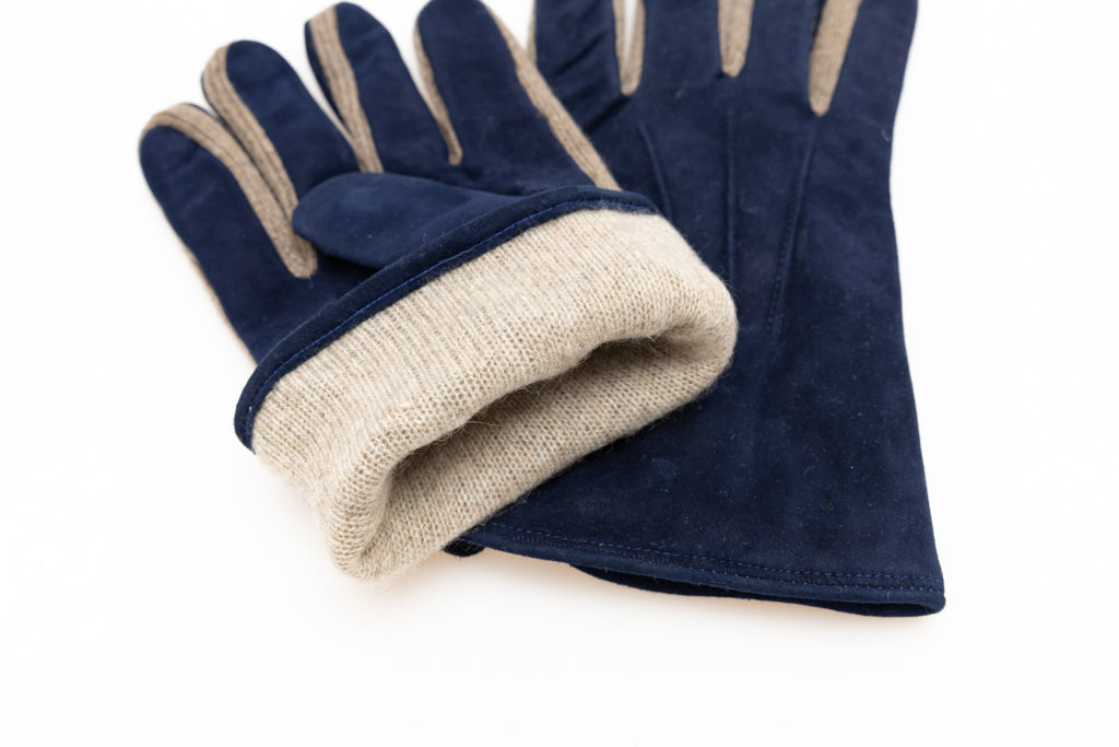 Blue suede gloves with cashmere lining