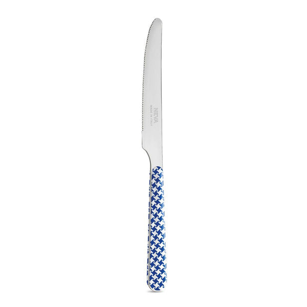 4 Table Knives - Blue Pied de Poule BD14016B