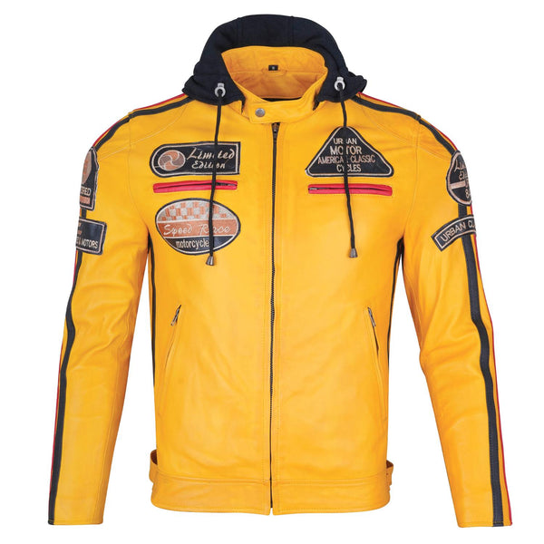 Gele leren herenjas Urban5884 - Voorkant