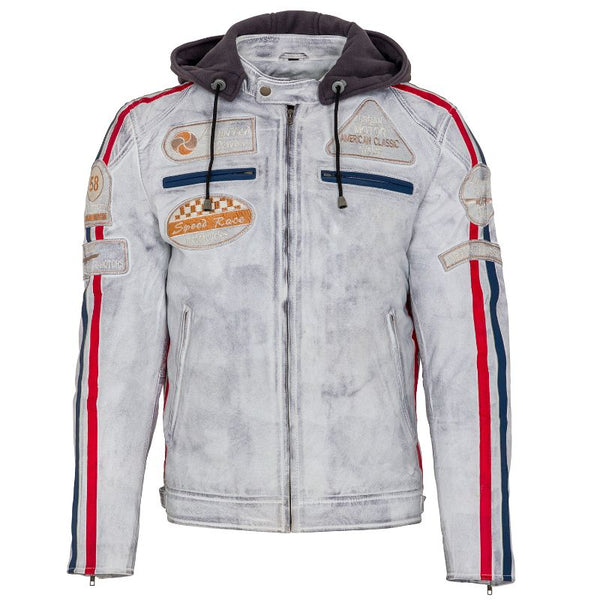 Grijze leren herenjas Fifty Eight motor