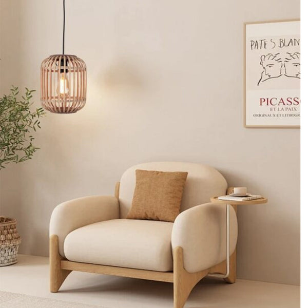 Lampe suspendue tissée variée - 1 lumière - Ø22 cm - Bambou - Naturel/Beige