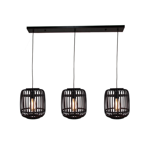 Various Woven hanglamp – Ø22 cm – 3 lichts – zwart bamboe – E27 fitting