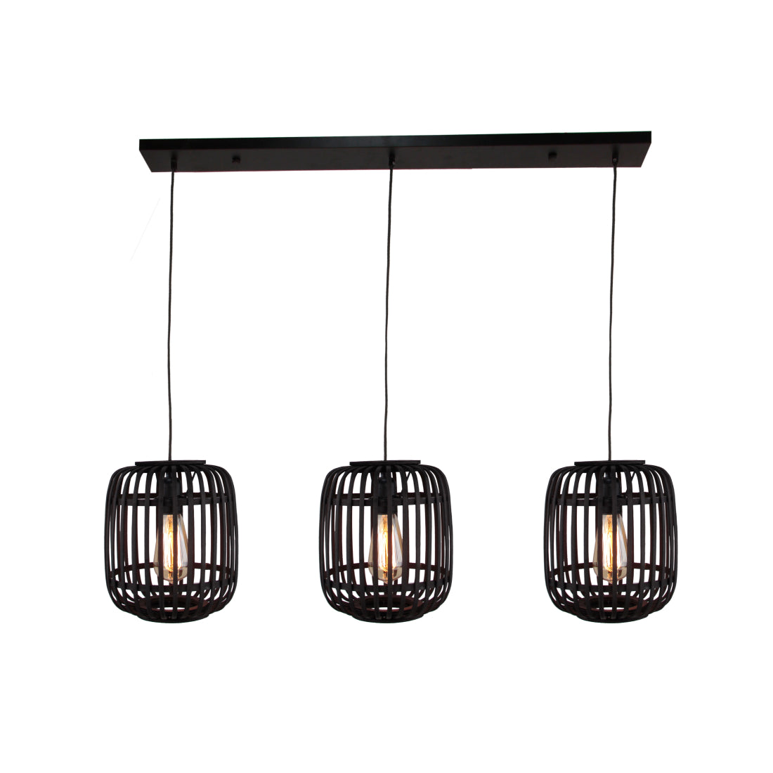 Various Woven hanglamp – Ø22 cm – 3 lichts – zwart bamboe – E27 fitting