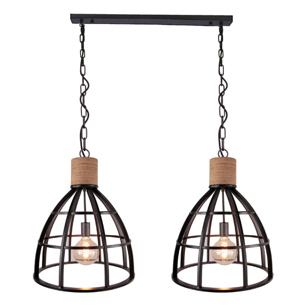 Chericoni Aperto hanglamp – Ø47,5 cm – 2 lichts – zwart en hout – modern design