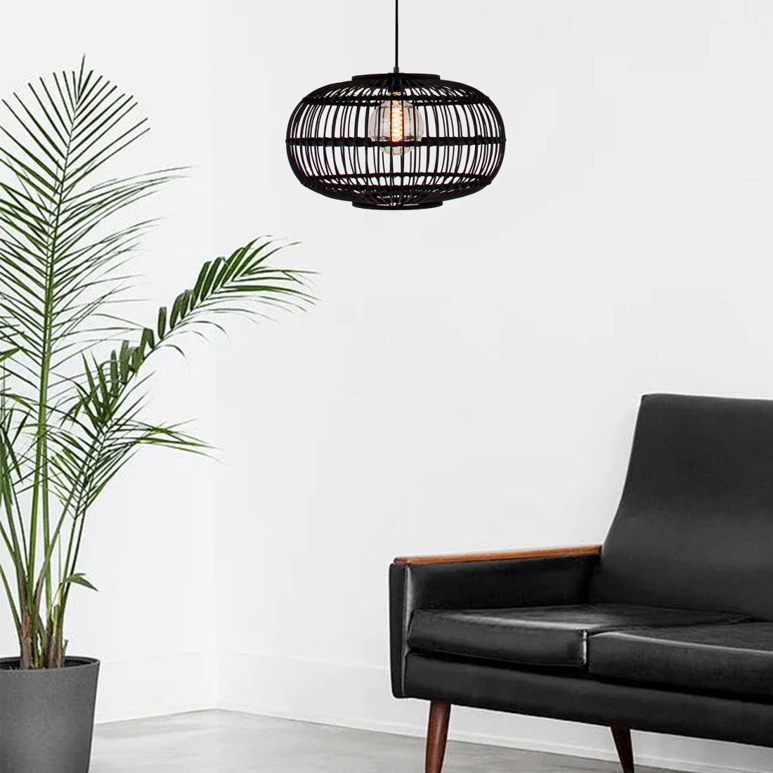 Moderne 1-lichts hanglamp Various Woven – Ø48 cm – zwart bamboe
