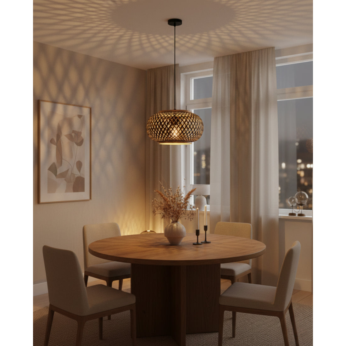 Lâmpada Pendente de Várias Tranças - 1 luz - E27 - Bambu - Ø44 cm - Natural e Preto