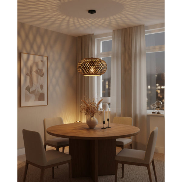 Lâmpada Pendente de Várias Tranças - 1 luz - E27 - Bambu - Ø44 cm - Natural e Preto