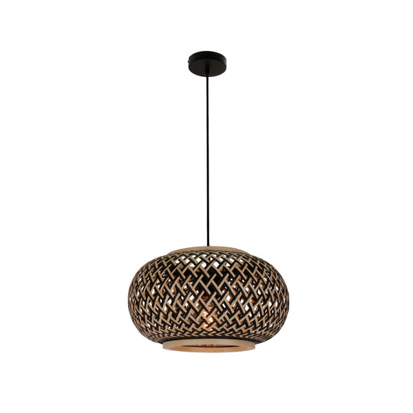 Various Weaving 1-lichts hanglamp Ø44 cm in natuur en zwart, compleet afgebeeld tegen een neutrale achtergrond