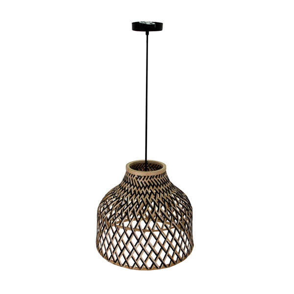 Volledige afbeelding van de Various Weaving 1-lichts hanglamp in natuur en zwart, tegen een neutrale achtergrond.