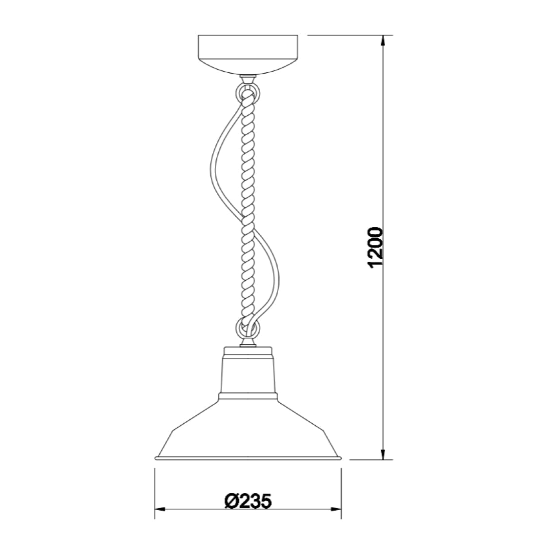 Technische tekening van de Various Max 1-lichts hanglamp met afmetingen en verstelbare hoogte.