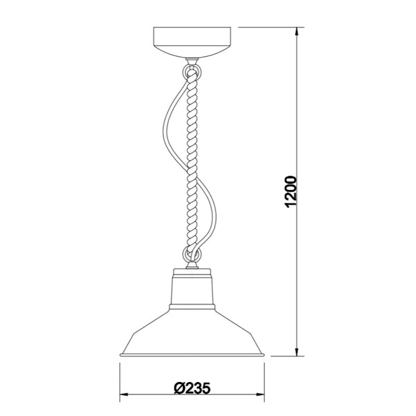 Technische tekening van de Various Max 1-lichts hanglamp met afmetingen en verstelbare hoogte.
