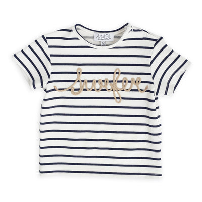 T-shirt rigata con ricamo surfer