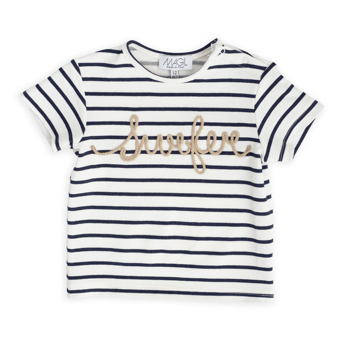 T-shirt rigata con ricamo surfer