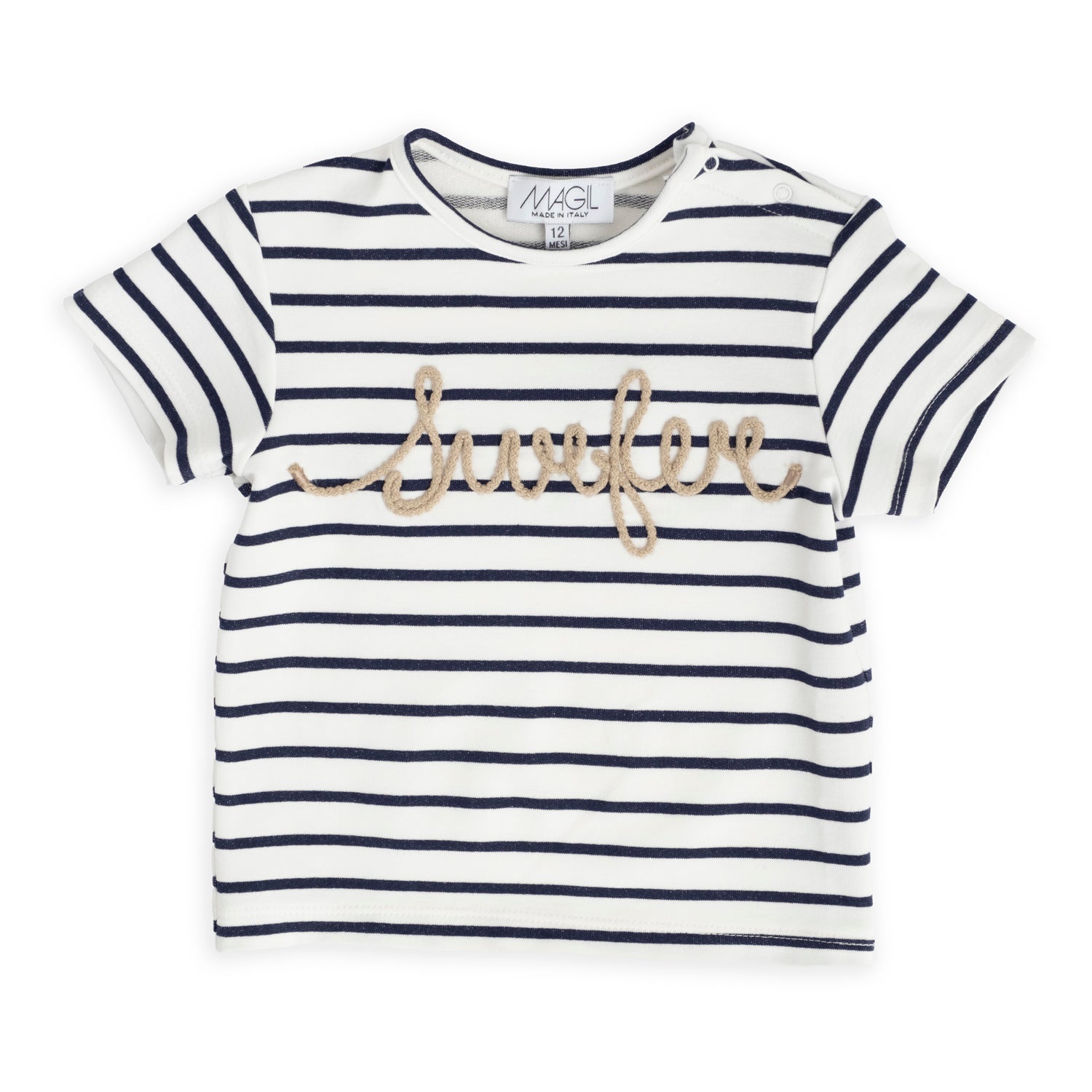 T-shirt rigata con ricamo surfer