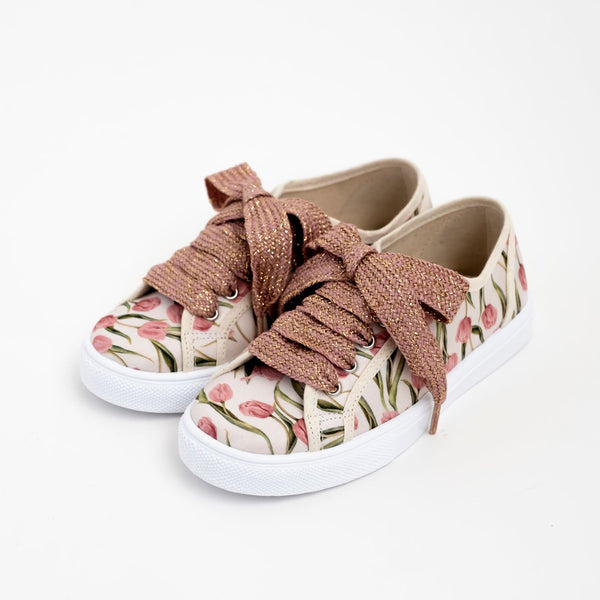 Tennis stampa tulipani stringhe glitter