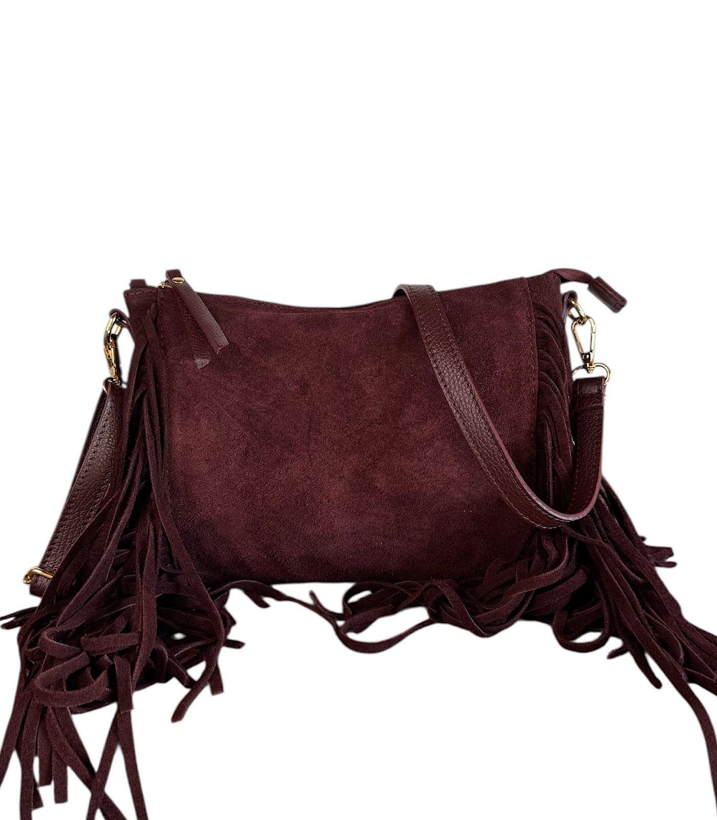 Borsa a spalla con frange in suede