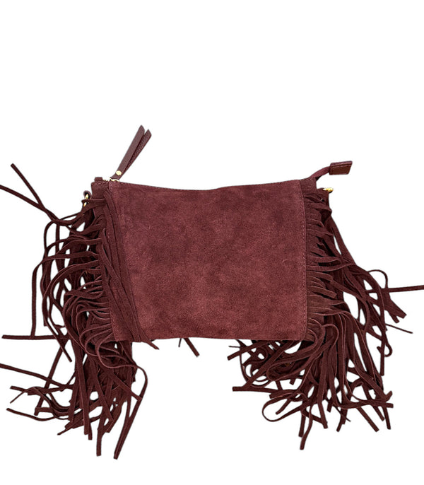 Borsa a spalla con frange in suede