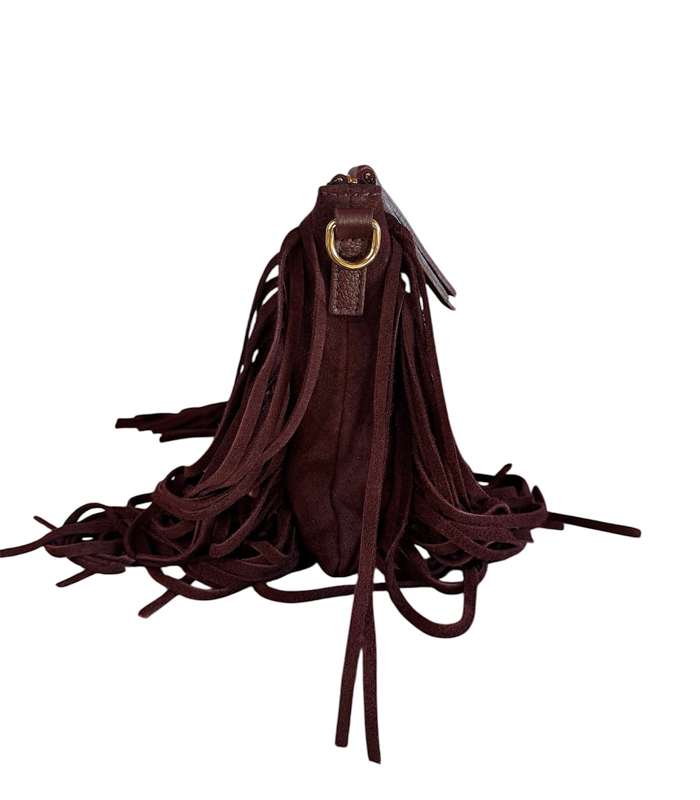 Borsa a spalla con frange in suede