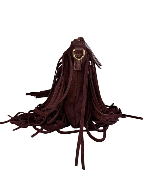 Borsa a spalla con frange in suede