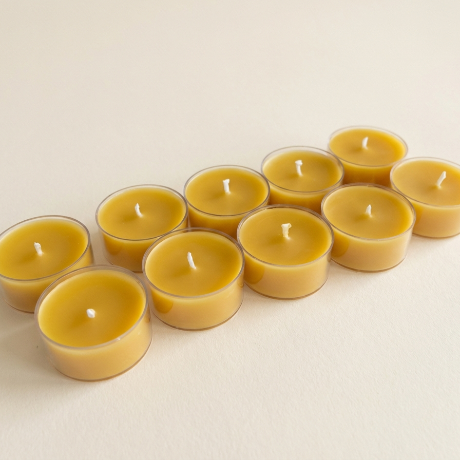 Row of handcrafted CocoBee beeswax tea candles