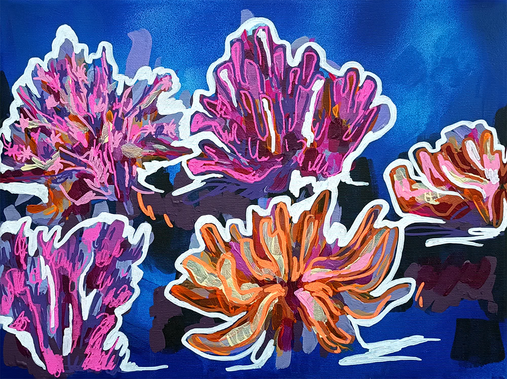 'Corals and algae' original painting, diptych