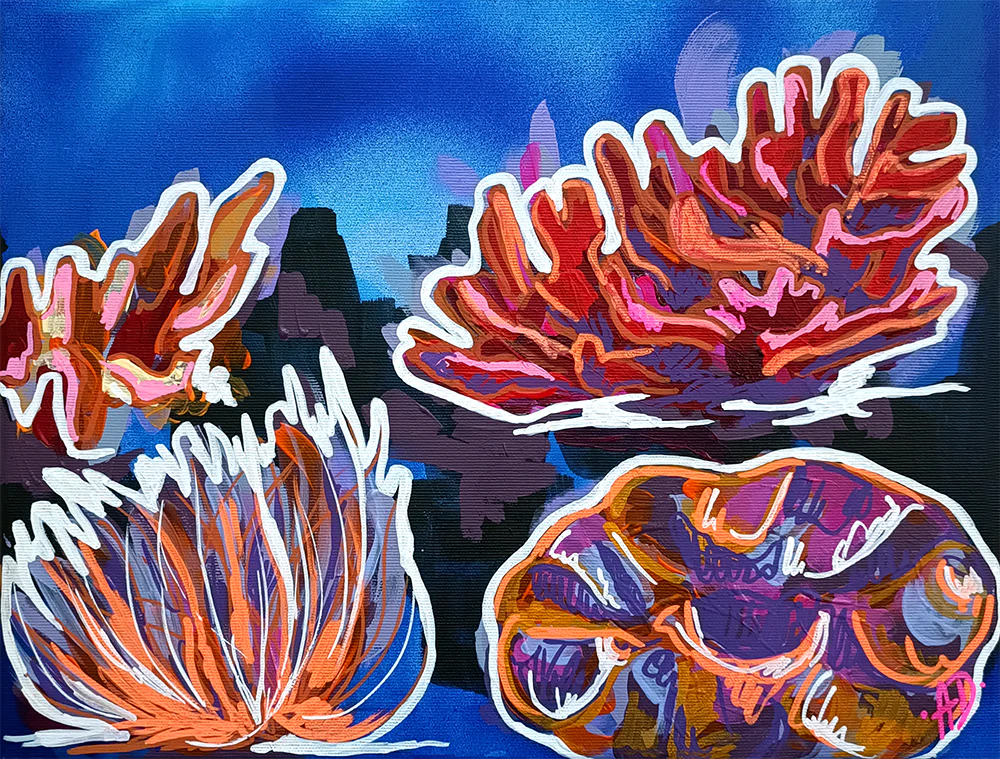 'Corals and algae' original painting, dyptich
