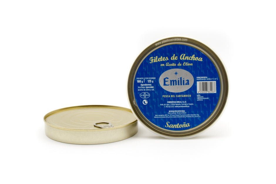 Filetes de Anchoa en aceite de oliva "Serie Plata"- Pescado del Cantábrico, lata 180gr. - Conservas Emilia