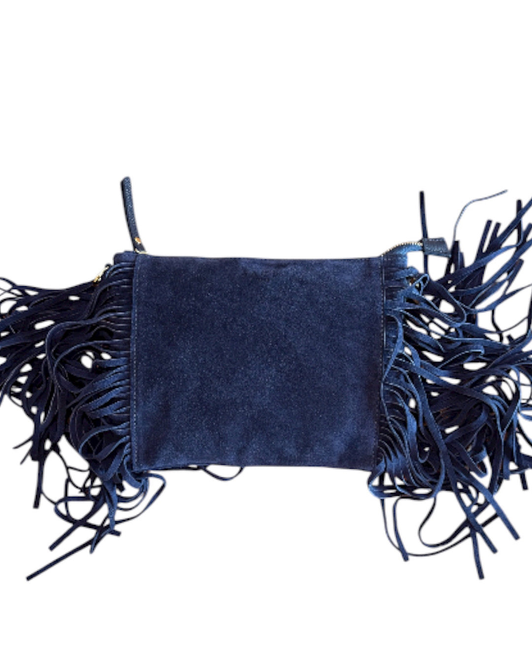 Blue Suede Fringe Shoulder Bag Emporio