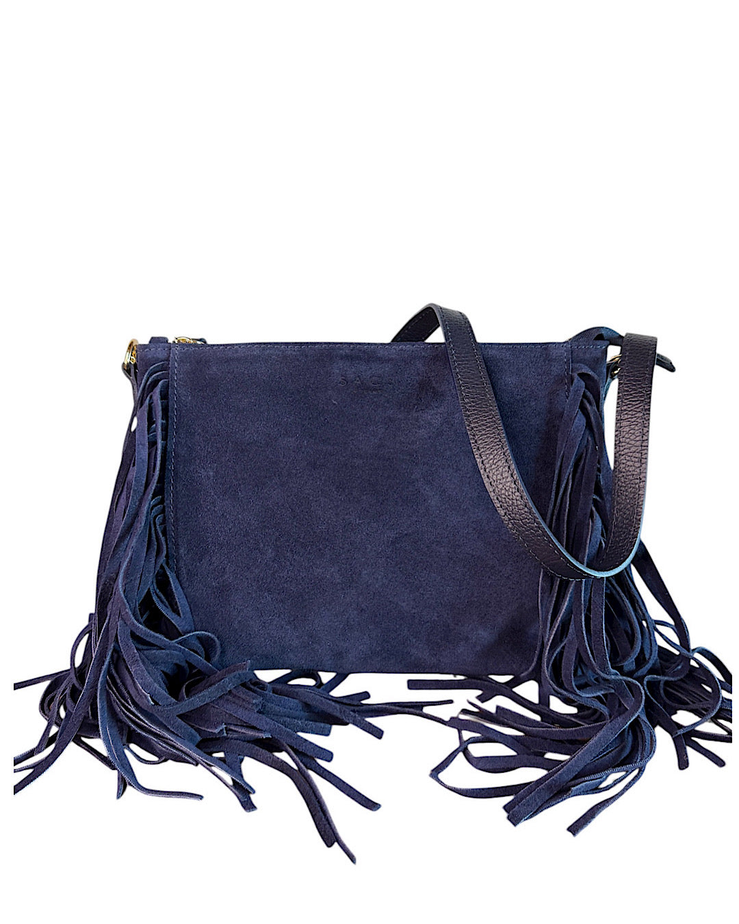 Blue Suede Fringe Shoulder Bag Emporio