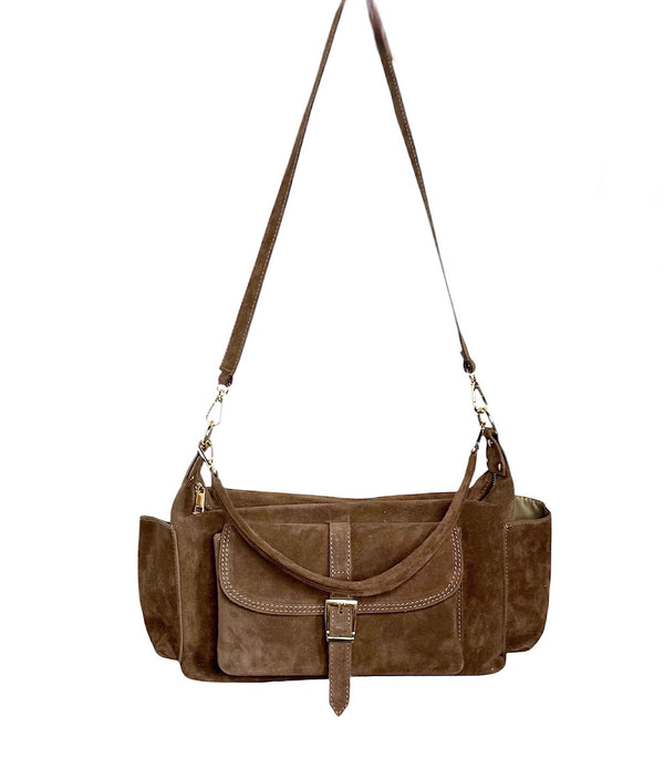 Baguette in suede taupe