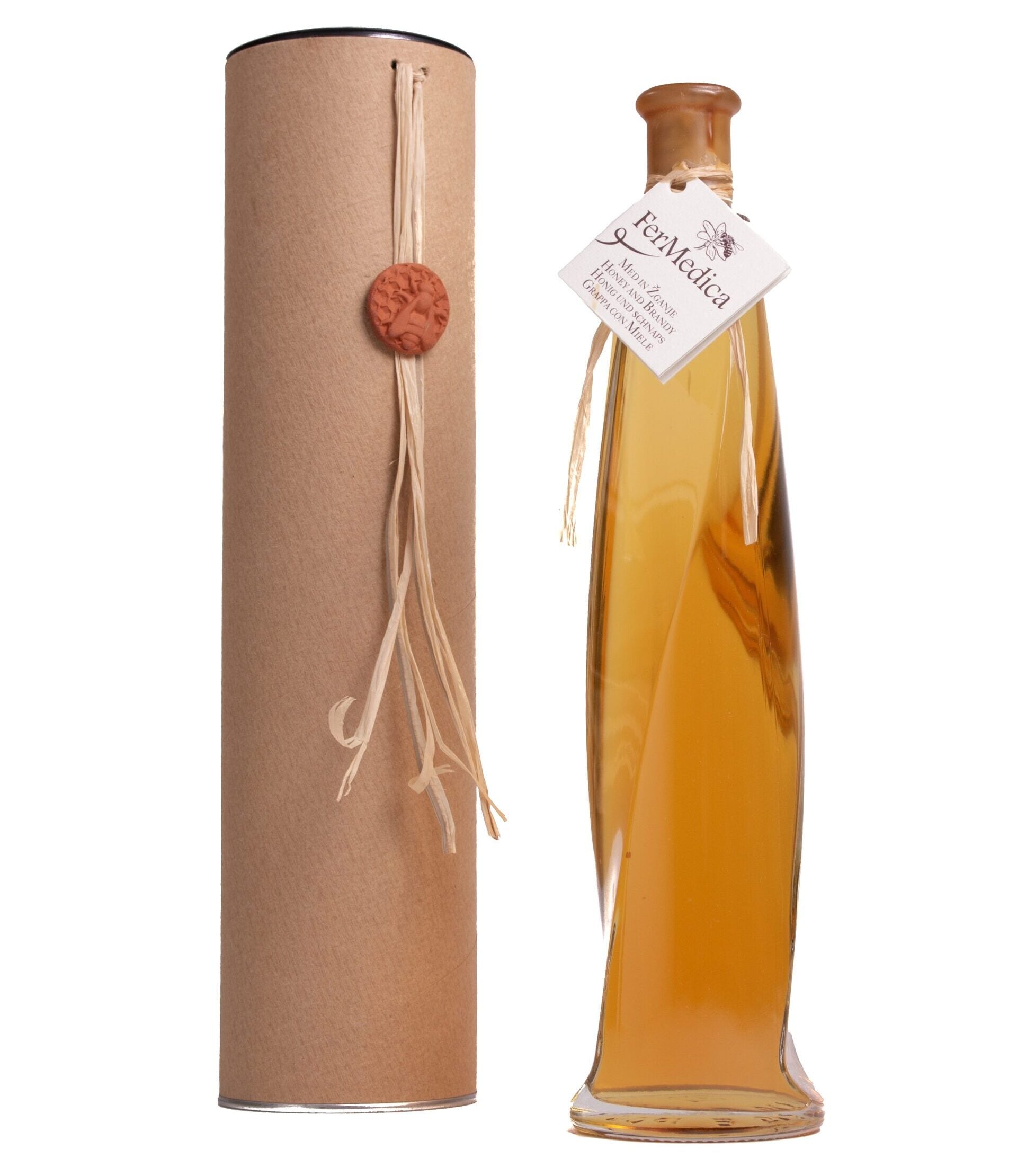 0,5 l medeni liker FerMedica v unikatni spiralni steklenici in darilnem kartonskem valju s pečatom