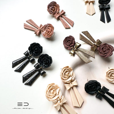 drop earrings | bow and rose
