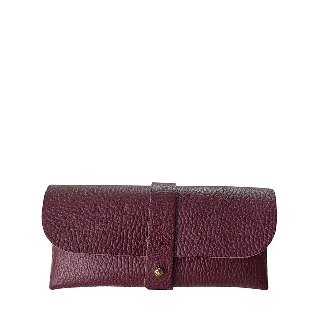 Wine Color Genuine Leather Glasses Case