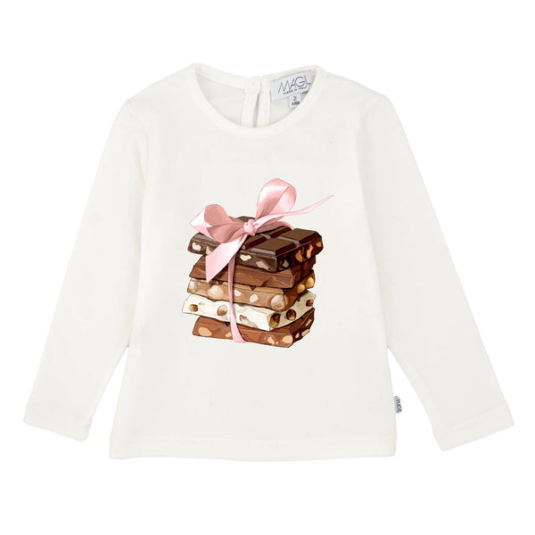T-SHIRT STAMPA CIOCCOLATO CON FIOCCO