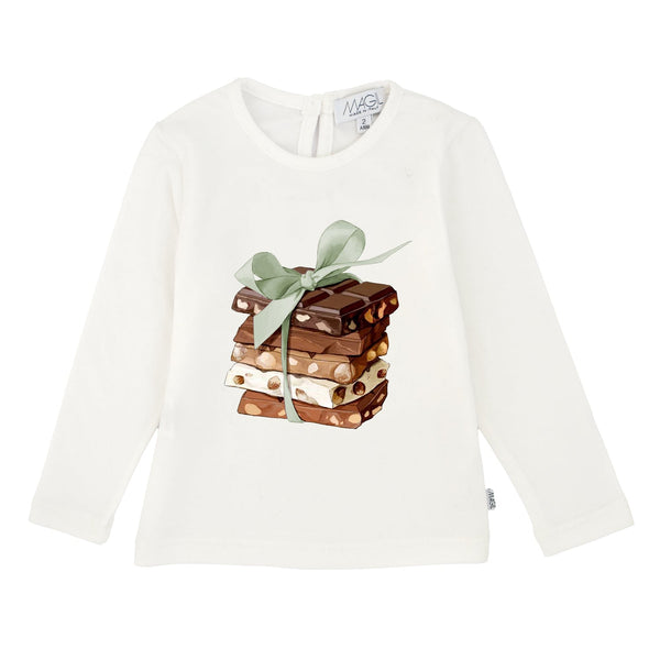 T-SHIRT STAMPA CIOCCOLATO CON FIOCCO
