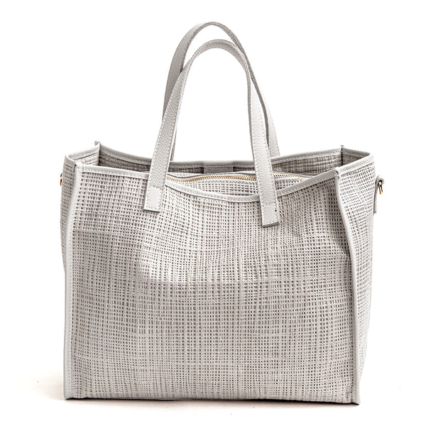 JAMAICA BIG - Shopping in pelle laserata latte
