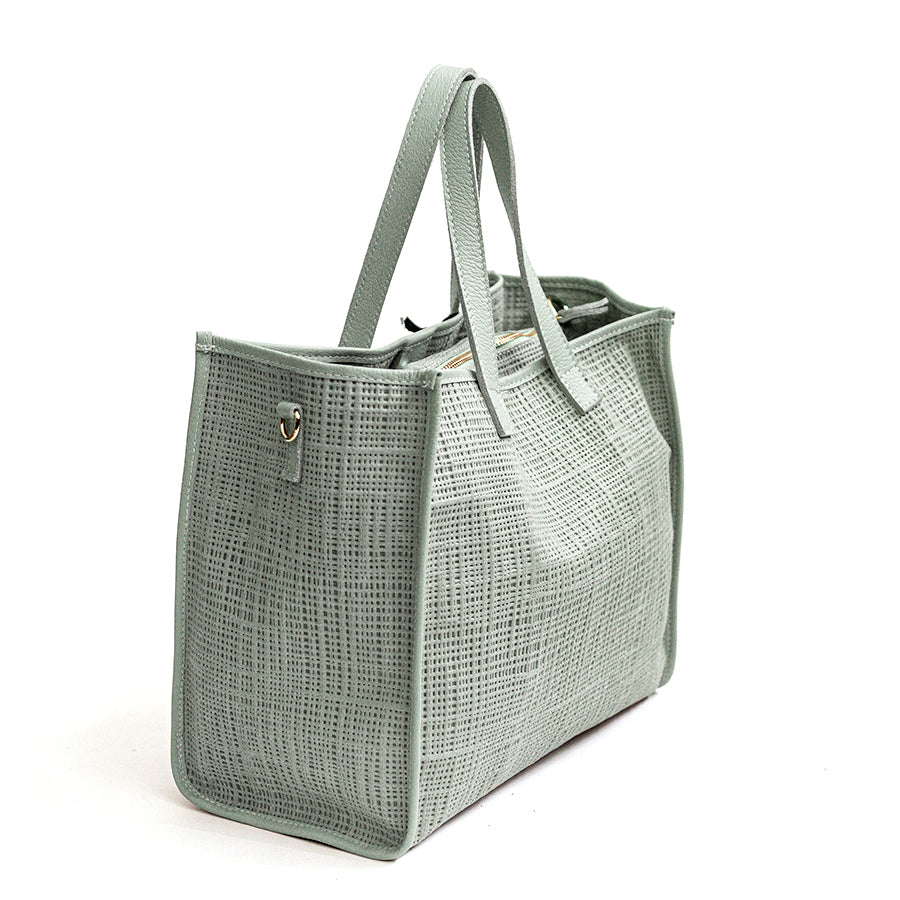 JAMAICA BIG - Shopping in pelle laserata menta