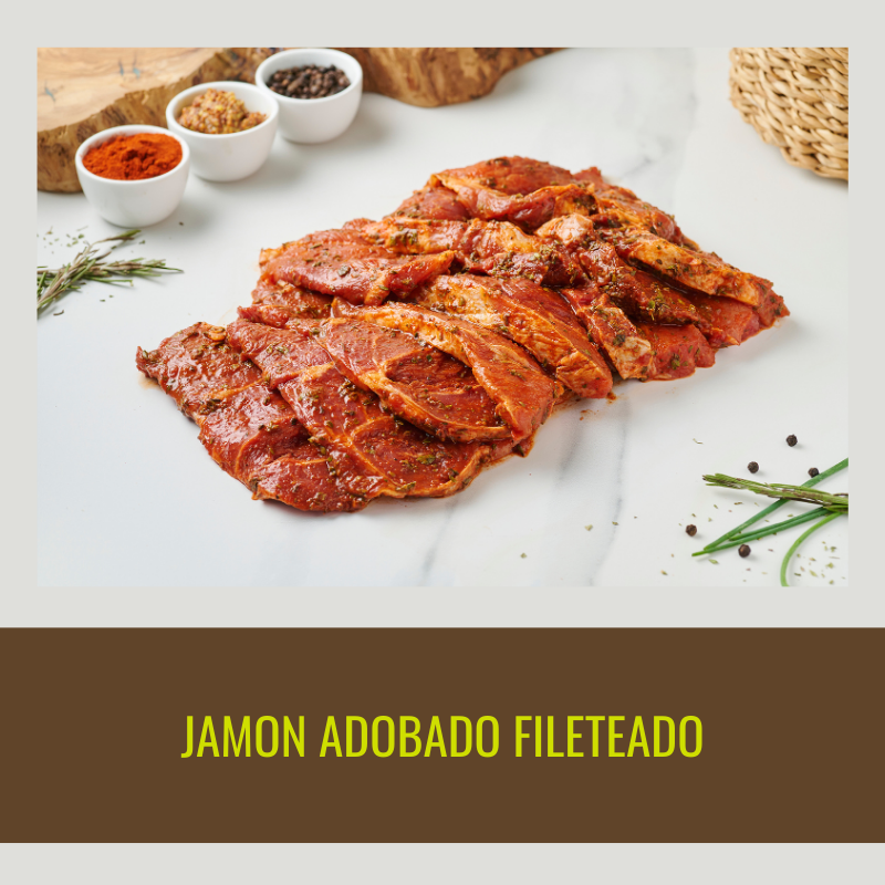 Jamón adobado fileteado, bandeja de 800 g.