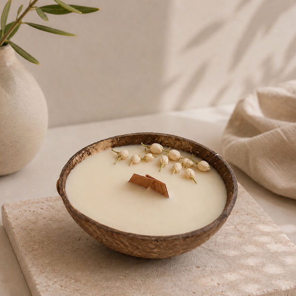Jasmine • Sandalwood coconut shell candle with wooden wick