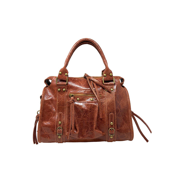Handbag for Women in Genuine Glossy Leather Made in Italy - La Cleo Medium - Art. K099 - 31x22x12 Cm