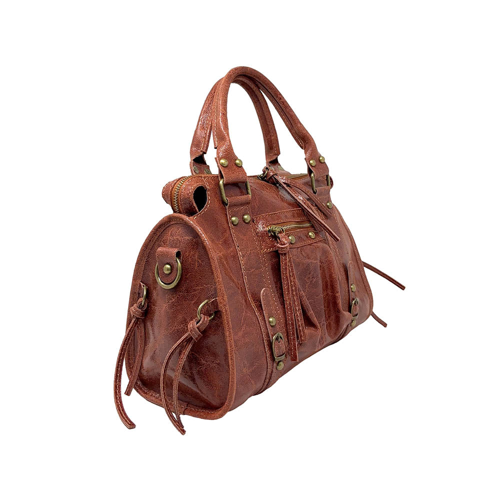Handbag for Women in Genuine Glossy Leather Made in Italy - La Cleo Medium - Art. K099 - 31x22x12 Cm