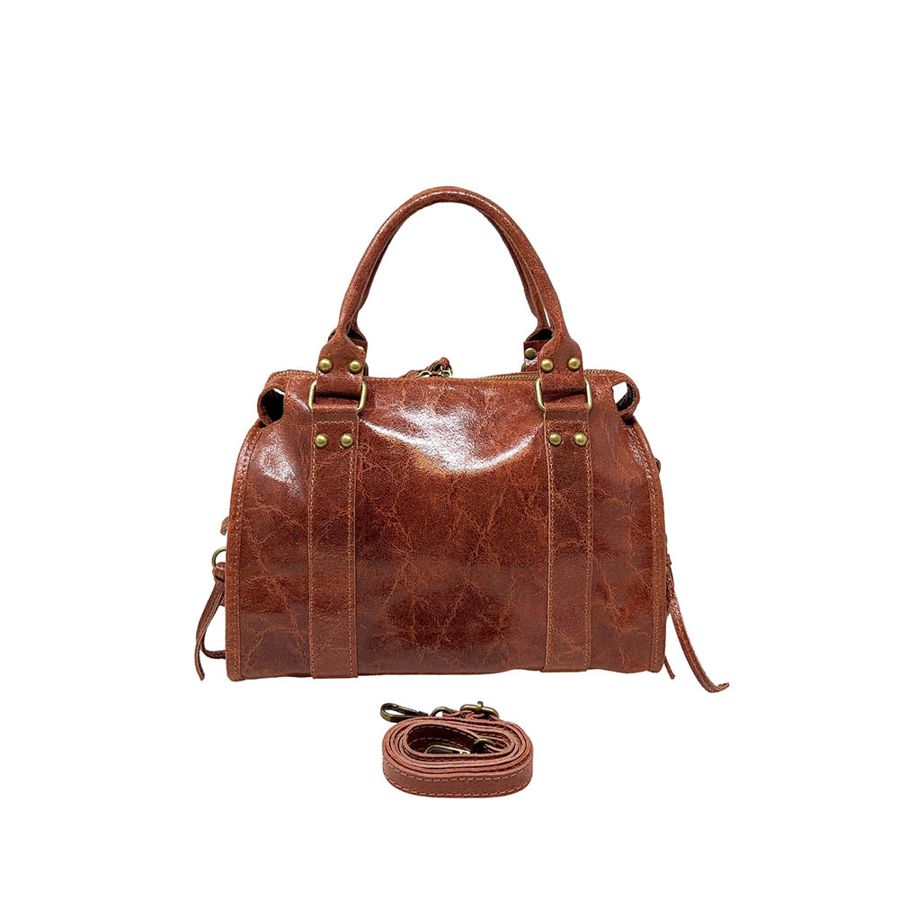 Handbag for Women in Genuine Glossy Leather Made in Italy - La Cleo Medium - Art. K099 - 31x22x12 Cm