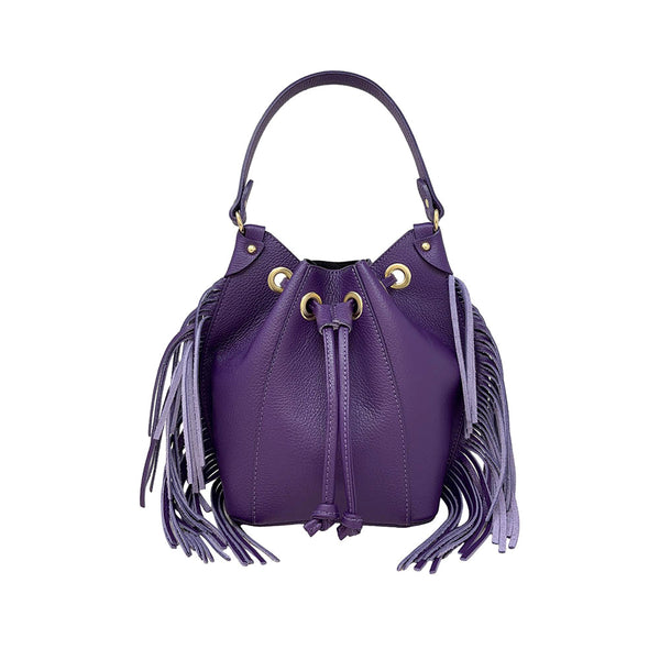 Women's Leather Bucket Handbag with Fringes ART. K104