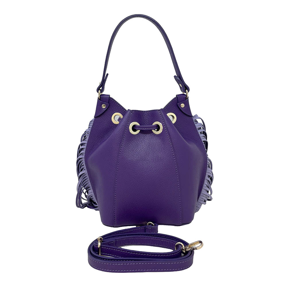 Women's Leather Bucket Handbag with Fringes ART. K104